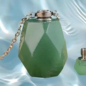 Faceted Green Aventurine Gemstone Perfume Pendant Necklace Silver Chain